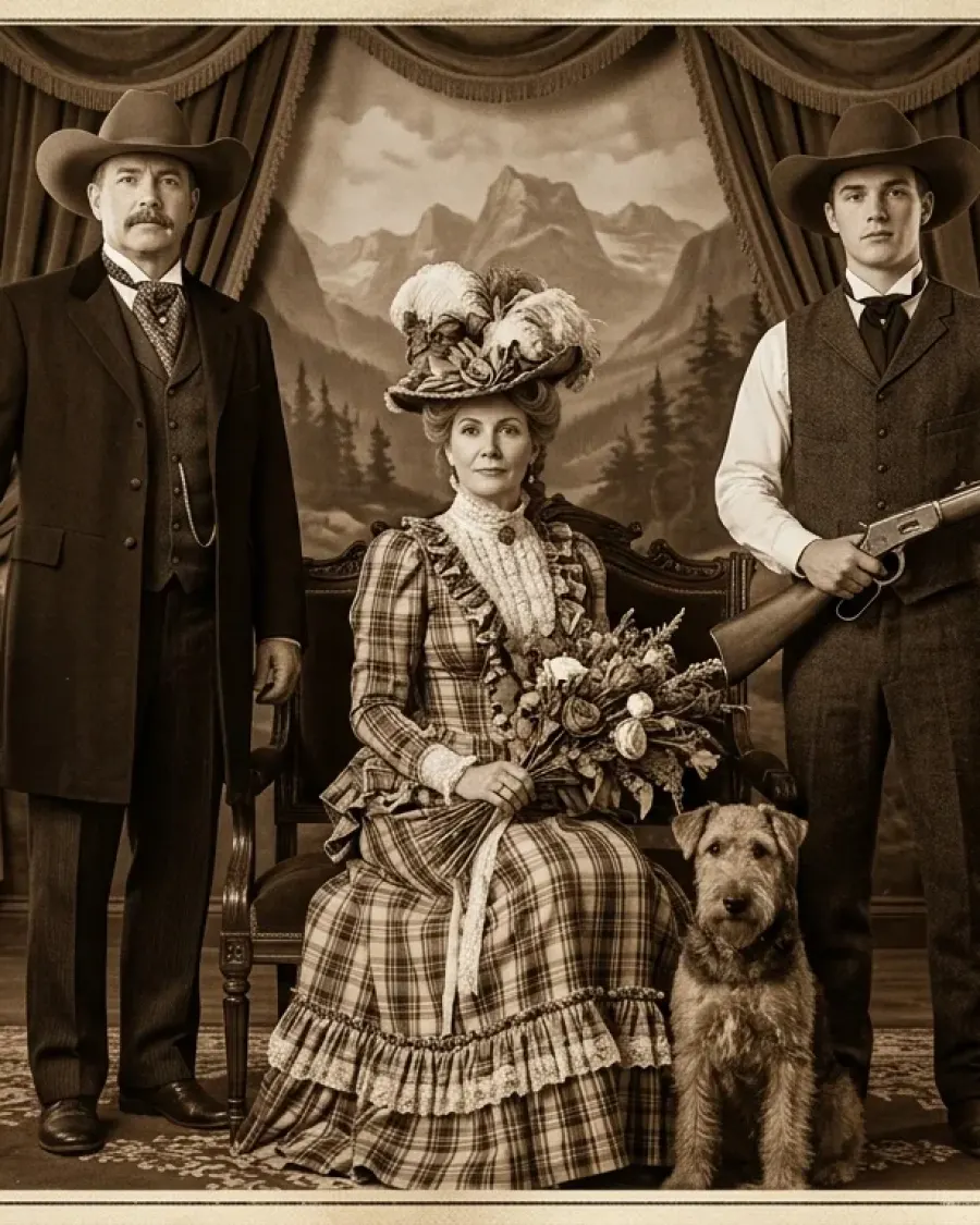 Western-Look , historisches Familienfoto