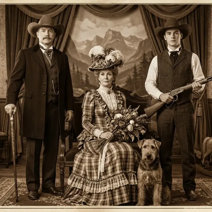 Western-Look , historisches Familienfoto