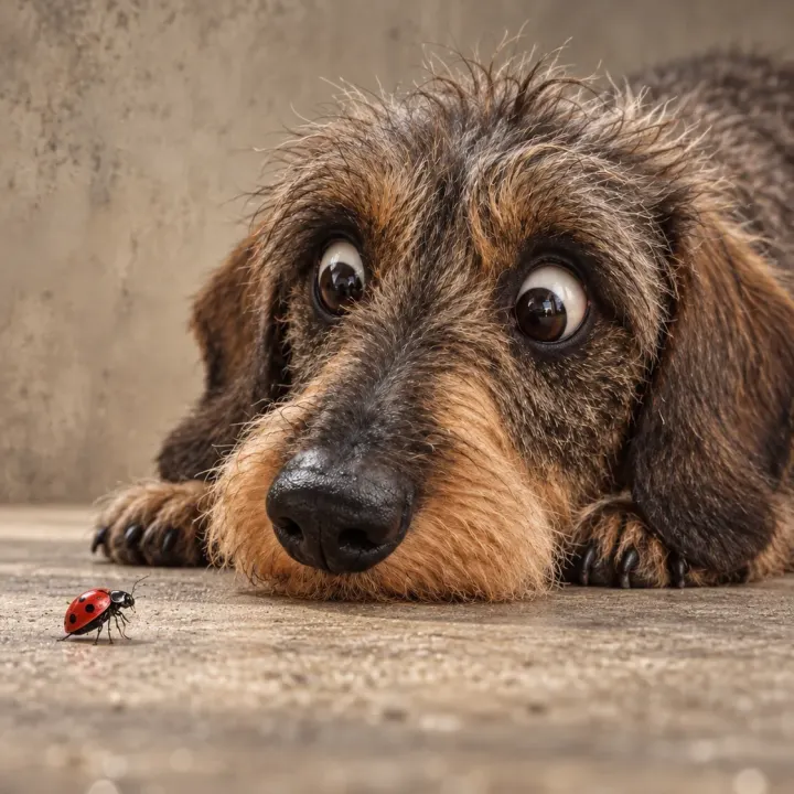 Hund entdeckt einen Marienkäfer
