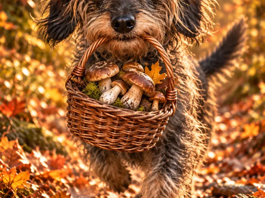 Hund mi Pilzkorb