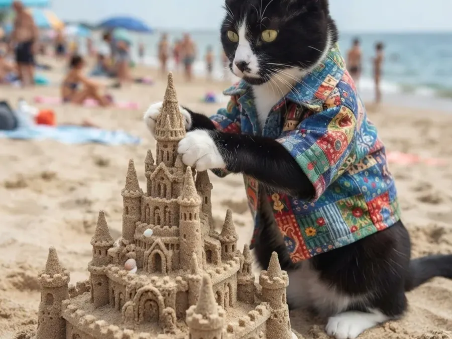 Urlaubsmodus: Wenn die Katze die beste Sandburg baut
