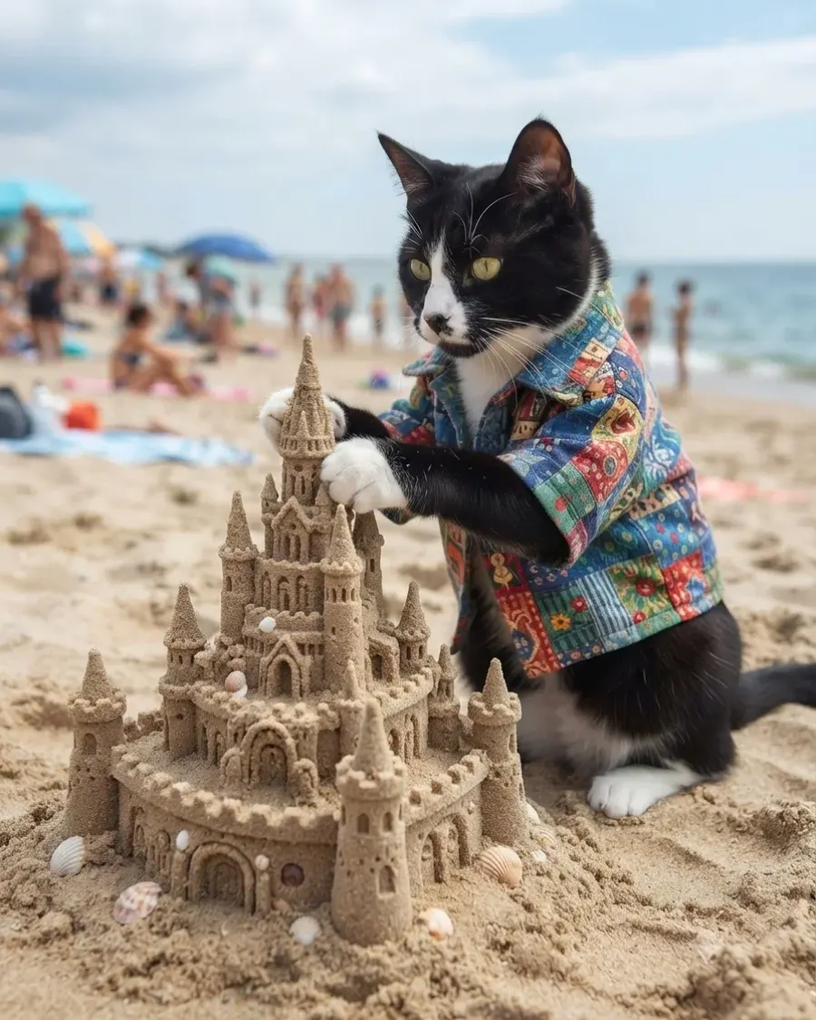 Urlaubsmodus: Wenn die Katze die beste Sandburg baut