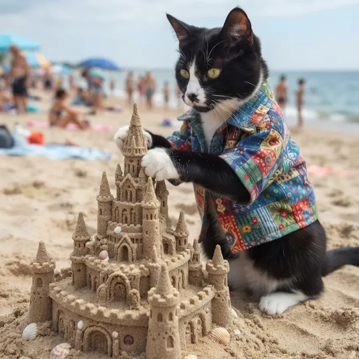 Urlaubsmodus: Wenn die Katze die beste Sandburg baut