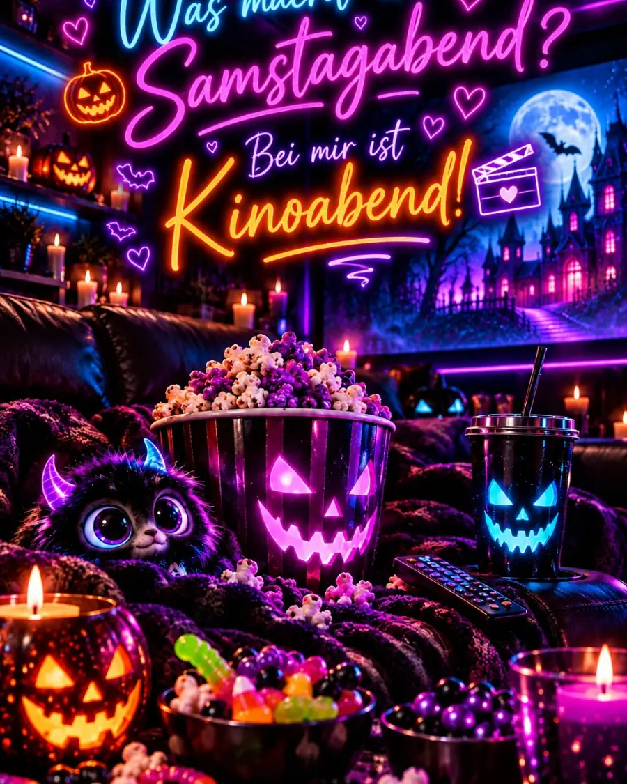 🎃🍿 NEON HALLOWEEN MOVIE-SNACK PARTY – MAXIMUM CHAOS