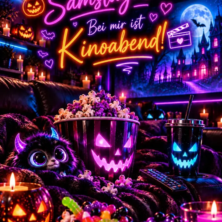 🎃🍿 NEON HALLOWEEN MOVIE-SNACK PARTY – MAXIMUM CHAOS