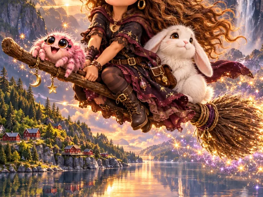 Chibi Hexe über den Fjord
