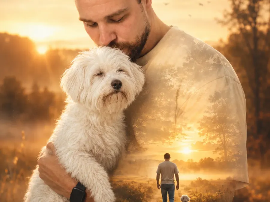 Emotionale Fine-Art-Doppelbelichtung mit Mensch und Hund