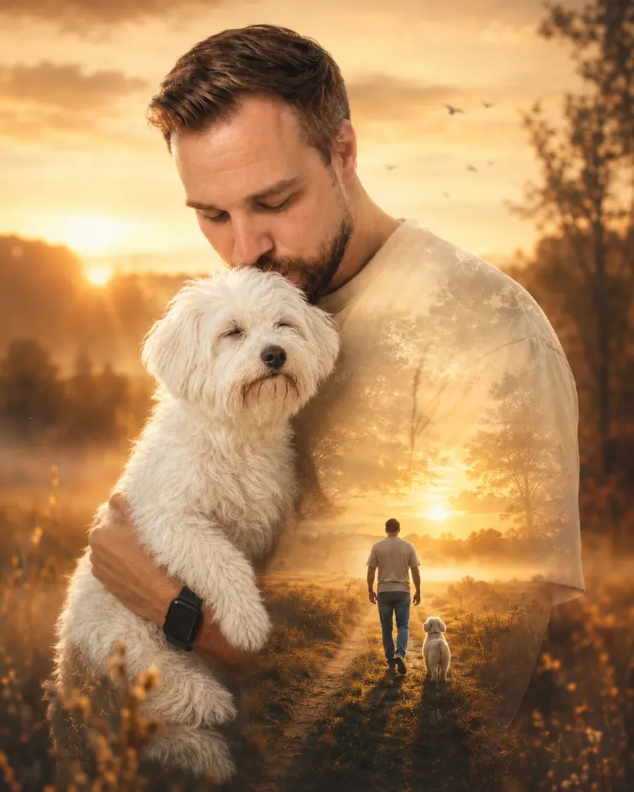 Emotionale Fine-Art-Doppelbelichtung mit Mensch und Hund