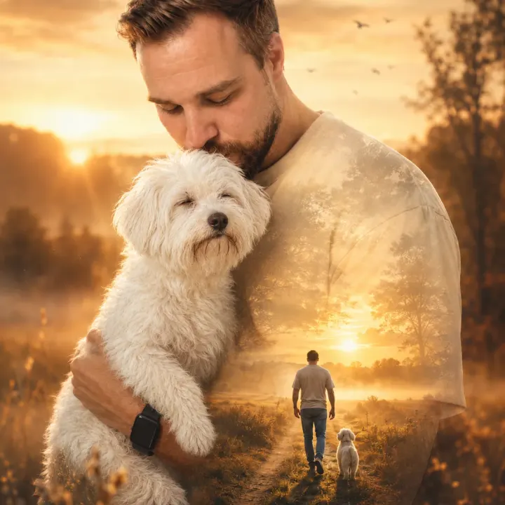 Emotionale Fine-Art-Doppelbelichtung mit Mensch und Hund