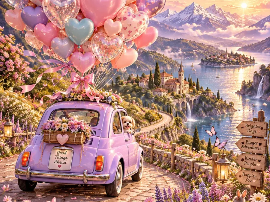 Søt fantasybil med hjerteballonger 💖🎈🚗