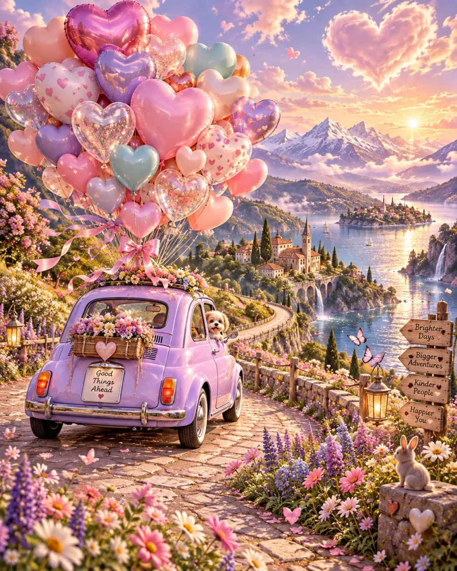 Søt fantasybil med hjerteballonger 💖🎈🚗