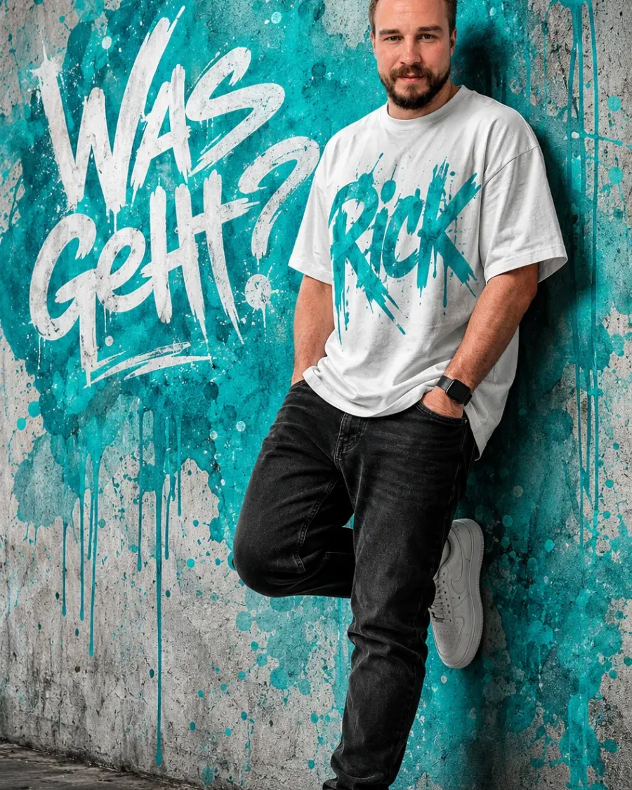 Urbanes Streetwear-Porträt mit personalisierter Graffiti-Wand