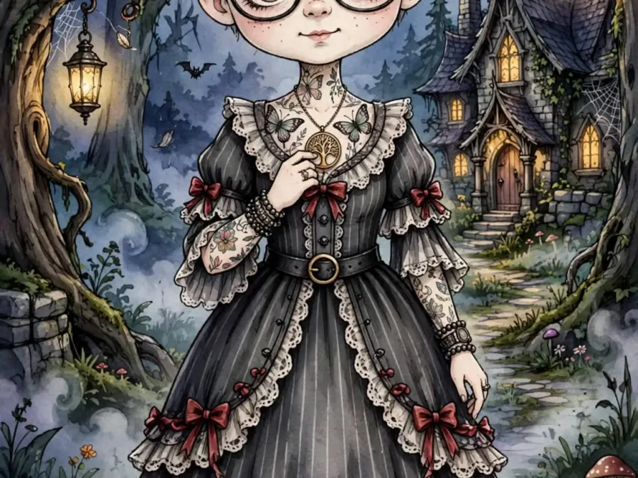 🖤✨ DEINE GOTHIC-MÄRCHENFIGUR – Creepy-Cute Märchenbuch Stil