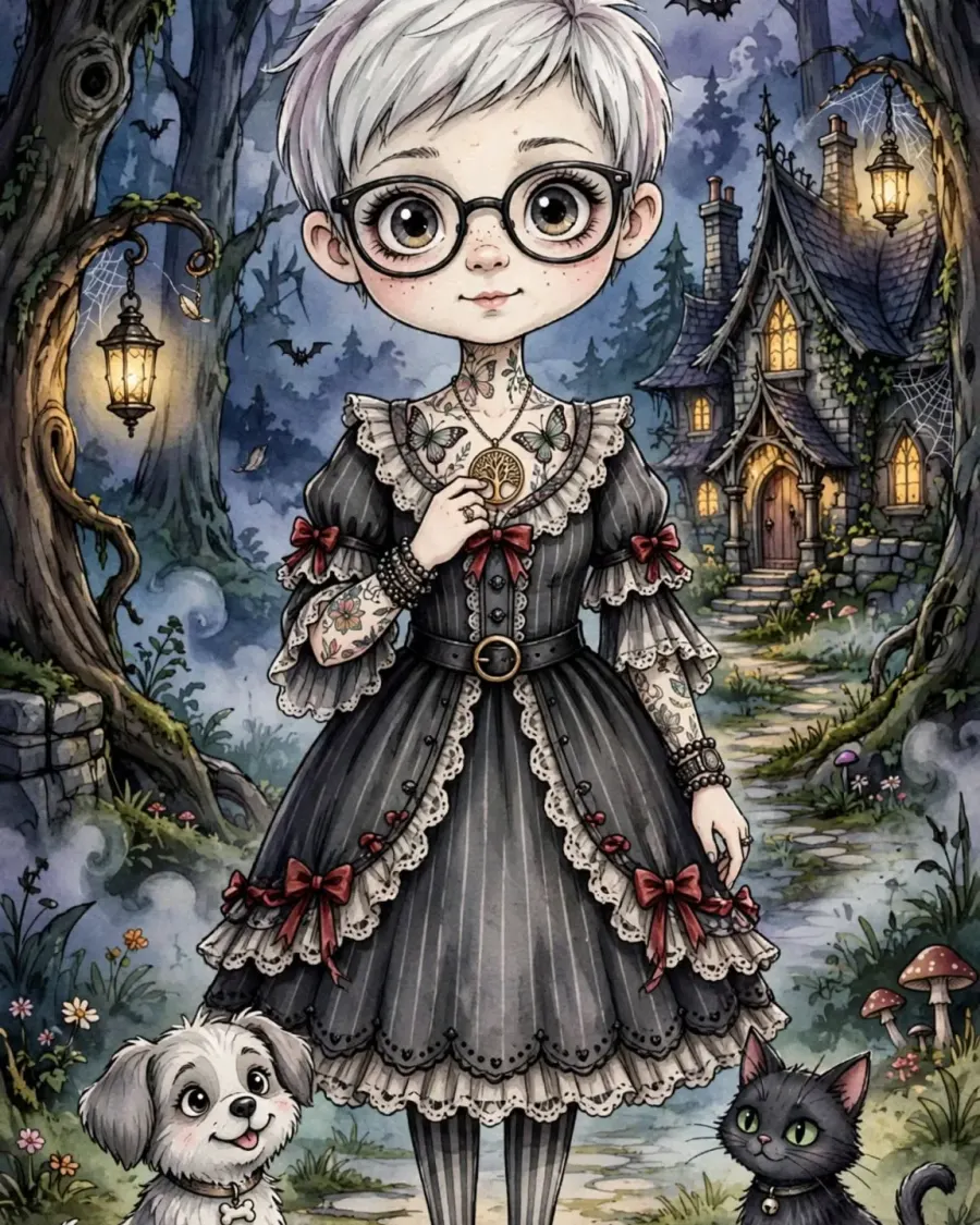 🖤✨ DEINE GOTHIC-MÄRCHENFIGUR – Creepy-Cute Märchenbuch Stil