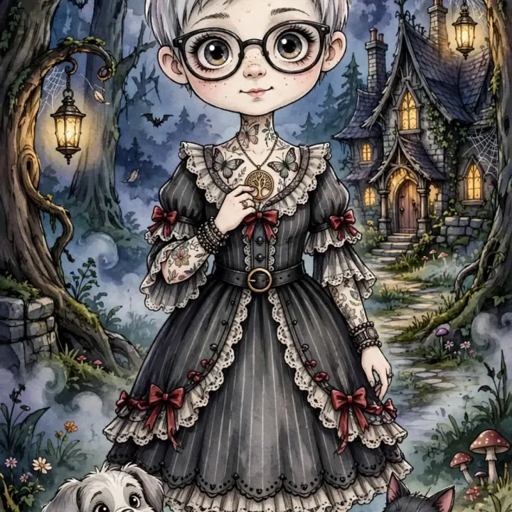 🖤✨ DEINE GOTHIC-MÄRCHENFIGUR – Creepy-Cute Märchenbuch Stil