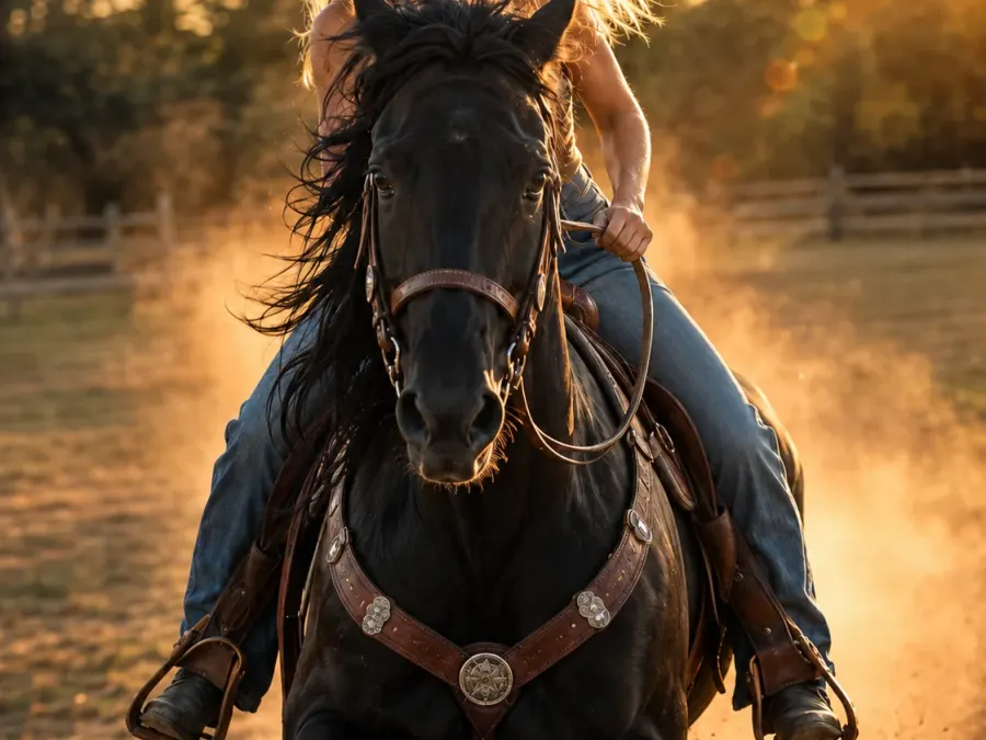 Cinematisches Western-Action-Porträt zur goldenen Stunde