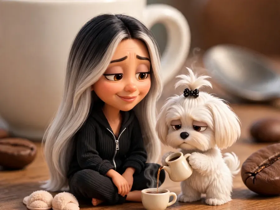 Mini schüttet Kaffee