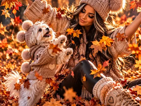 🍂 AUTUMN LEAF CHAOS · HUMAN & DOG PARTNER LOOK 🐾