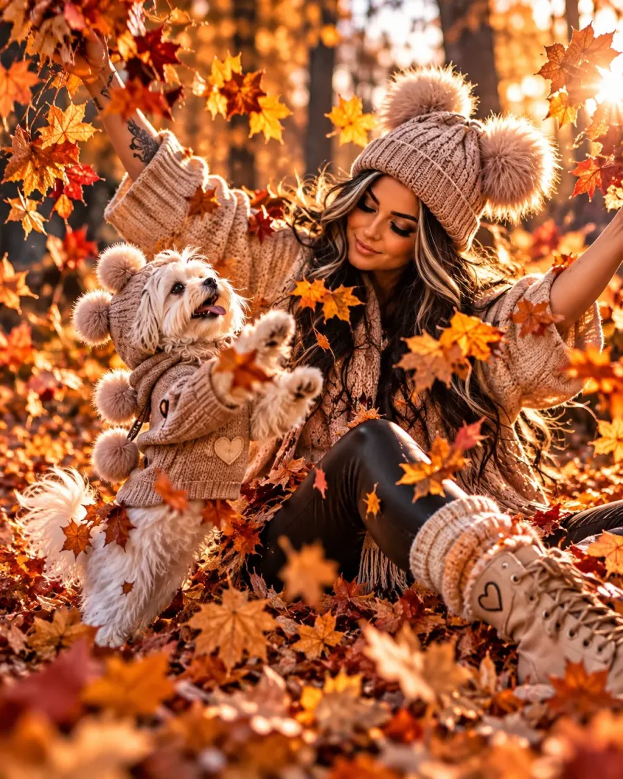 🍂 AUTUMN LEAF CHAOS · HUMAN & DOG PARTNER LOOK 🐾