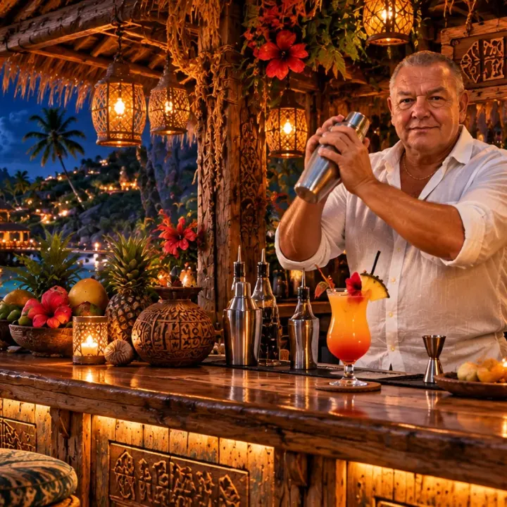 Mondschein-Tiki-Bar mit Cocktailmeister