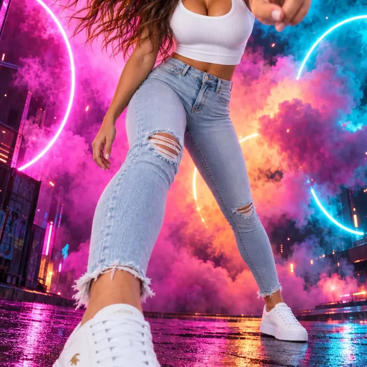 Neon-Fashion mit buntem Rauch