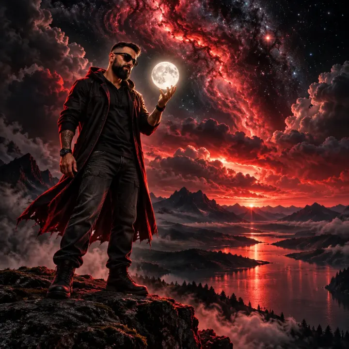 🌙 CINEMATIC FANTASY ART – DEN MOND IN DER HAND HALTEN