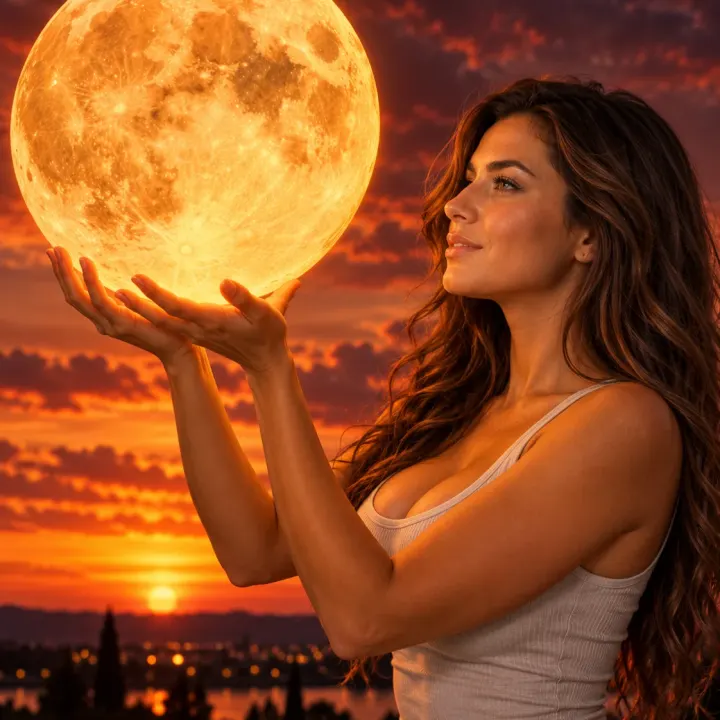 Magischer Vollmond bei feurigem Sonnenuntergang