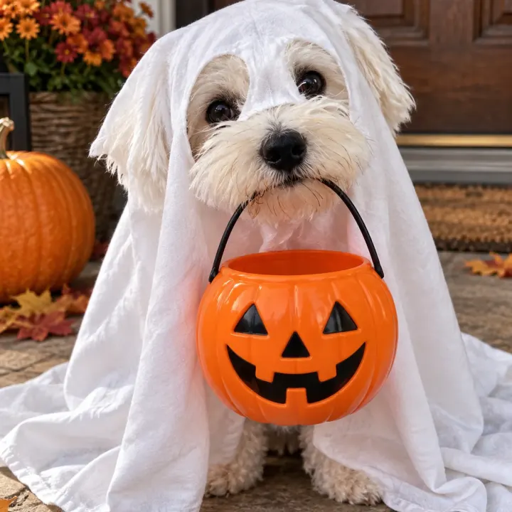 Dein Hund als süßes Halloween-Gespenst