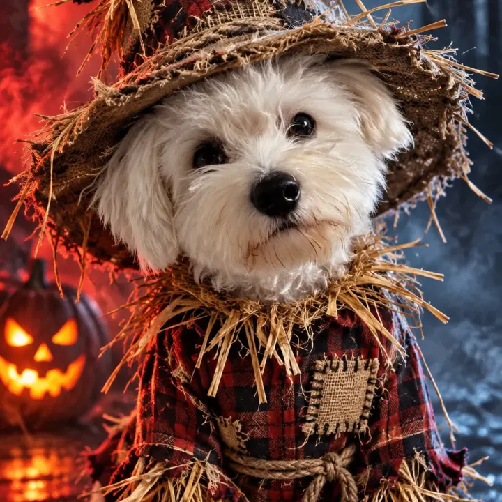 Dein Hund als gruselige Vogelscheuche zu Halloween
