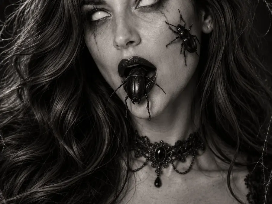 Besessenes Gothic-Porträt mit unheimlichen Insekten
