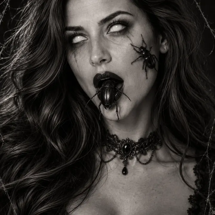 Besessenes Gothic-Porträt mit unheimlichen Insekten