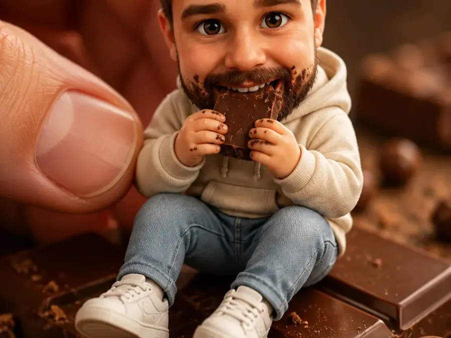 3D-Chibi auf einer riesigen Schokoladentafel