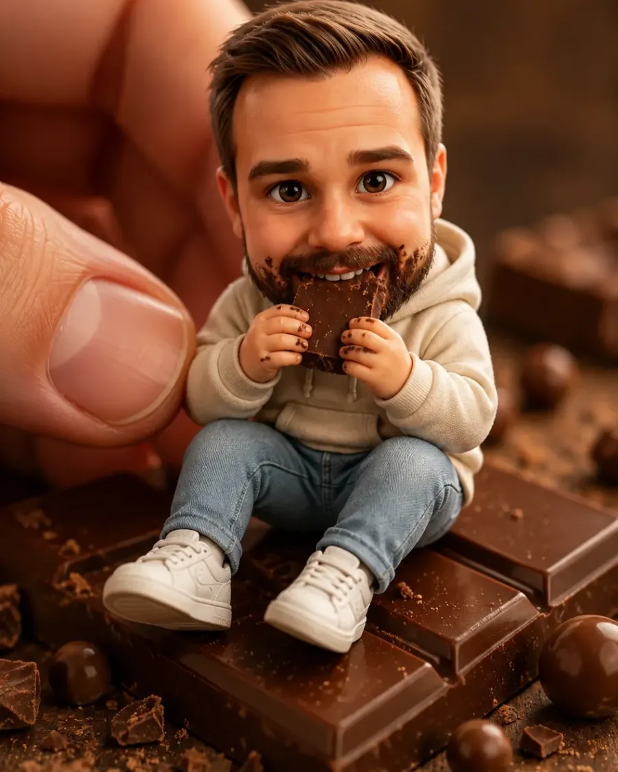 3D-Chibi auf einer riesigen Schokoladentafel