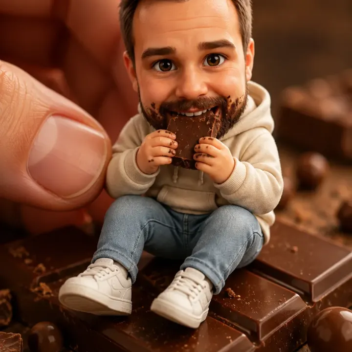 3D-Chibi auf einer riesigen Schokoladentafel