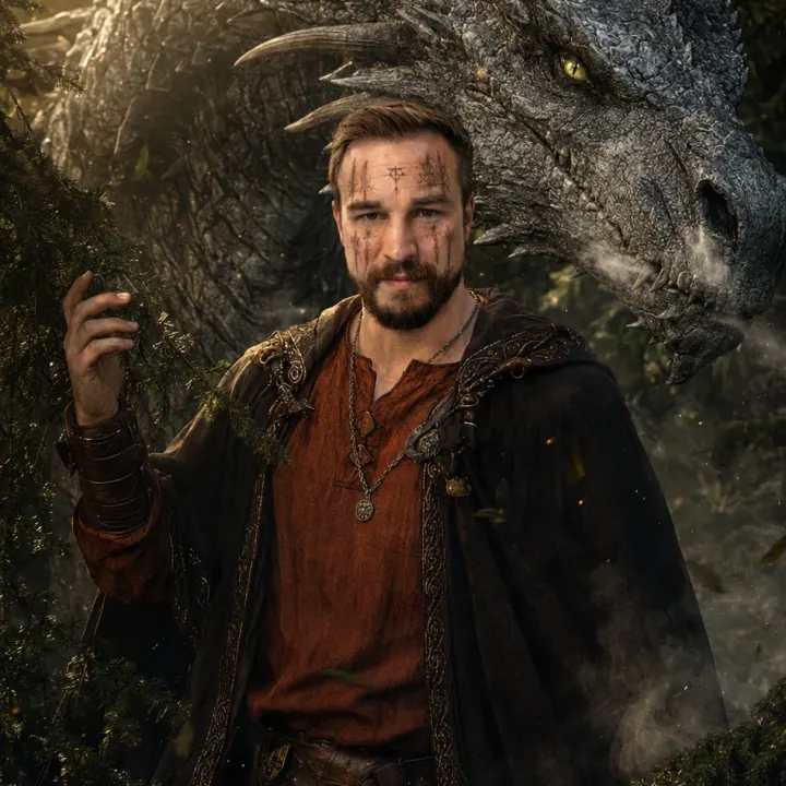 Mystisches Bild mit einem Drachen