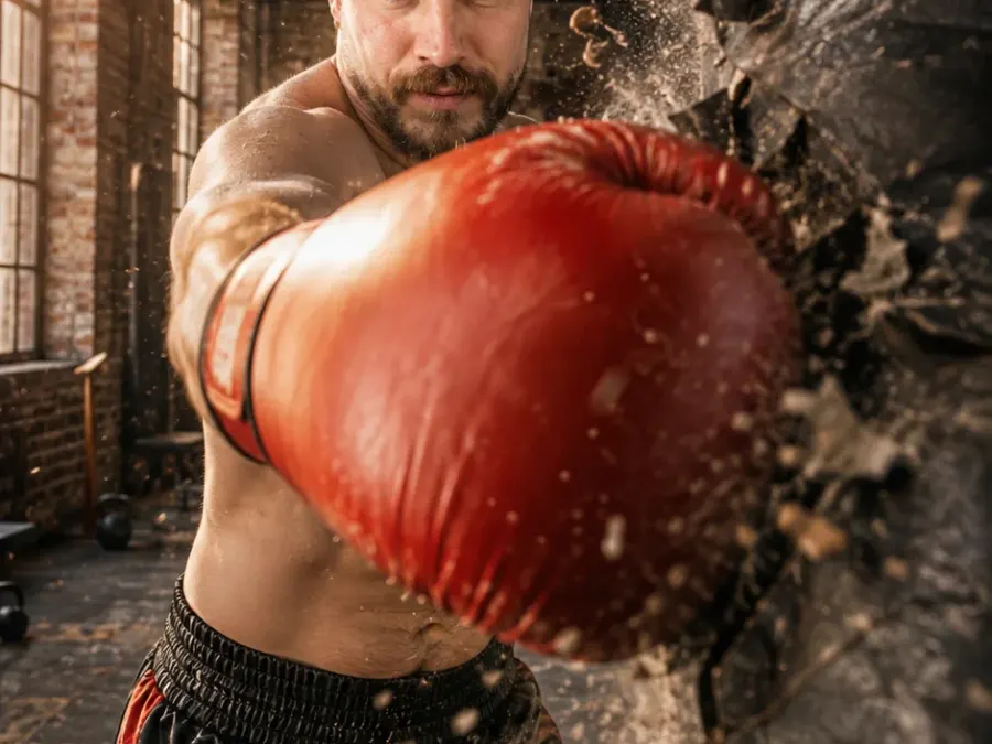 Zerstörerischer Boxschlag - Pure Kraft im Moment des Aufpralls