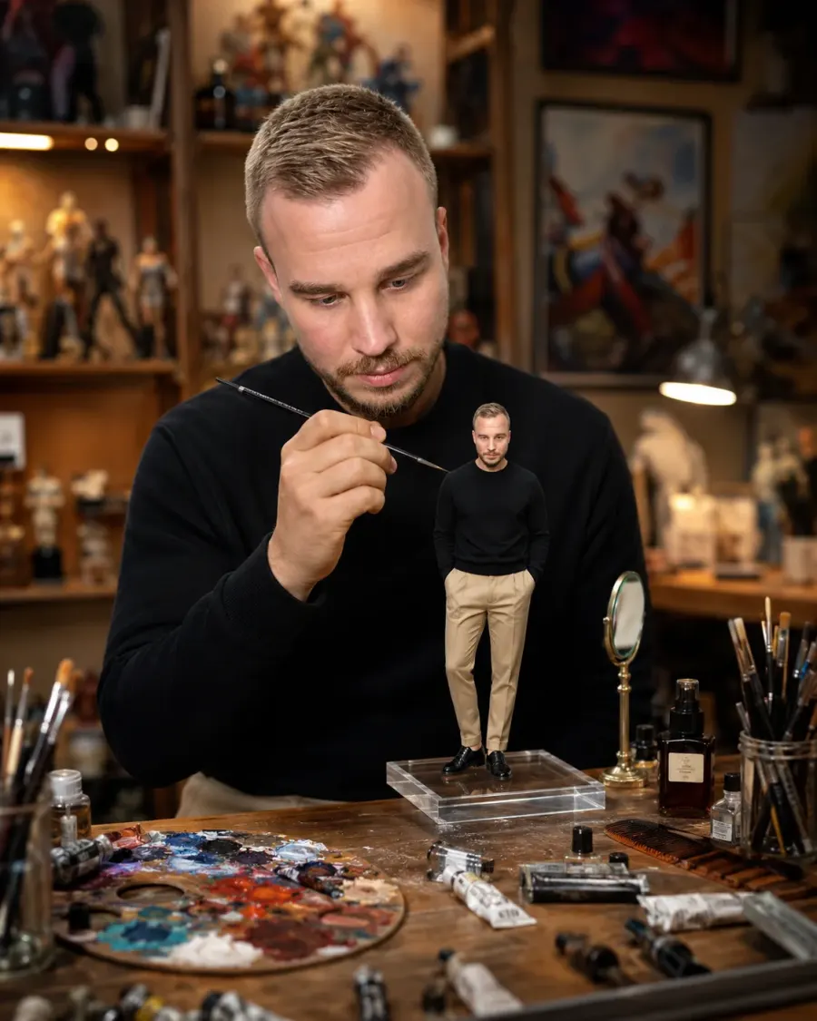 Der Künstler seiner eigenen Miniatur