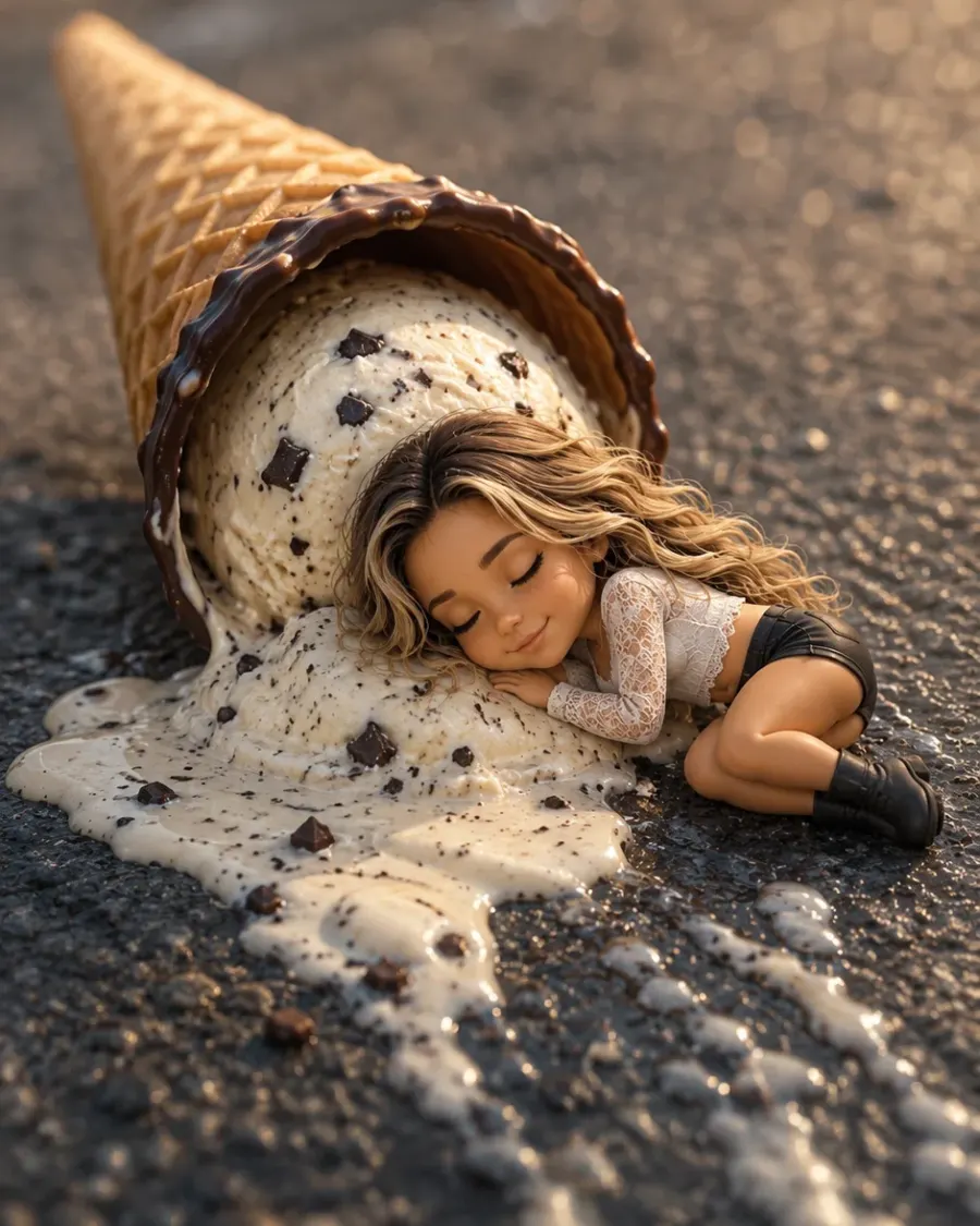 Chibi-Traum auf geschmolzenem Stracciatella-Eis