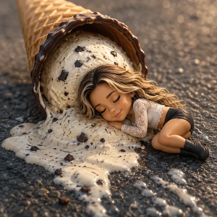 Chibi-Traum auf geschmolzenem Stracciatella-Eis