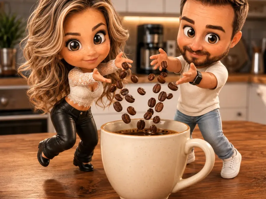Chibi-Kaffeebohnen-Chaos – Die Tasse wird gefüllt
