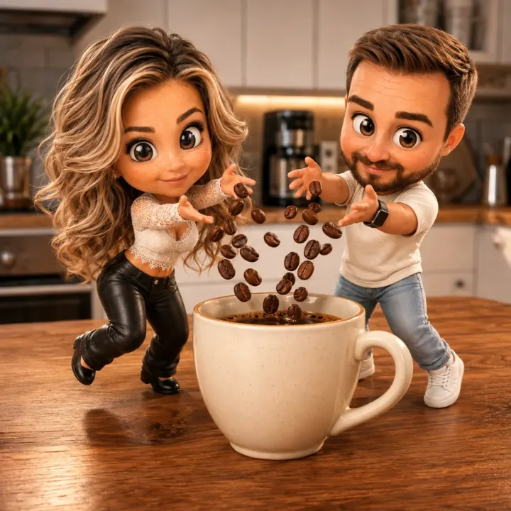 Chibi-Kaffeebohnen-Chaos – Die Tasse wird gefüllt