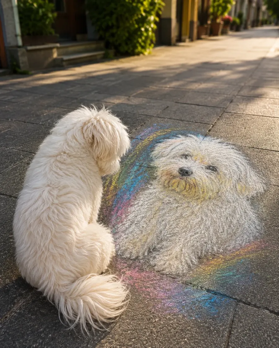 Hund mit Kreide-Portrait