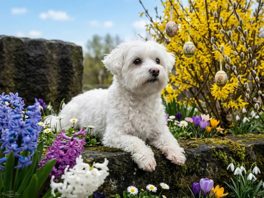 Tier auf der Mauer im Frühling