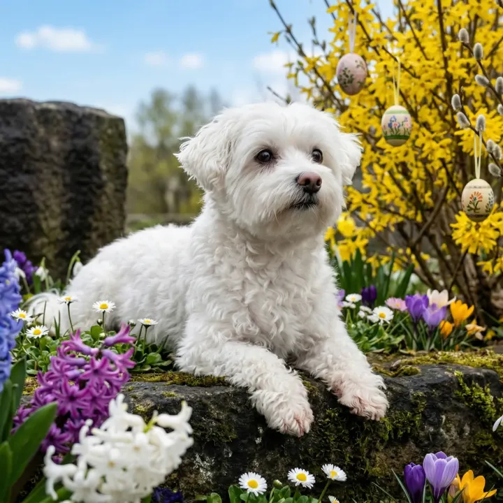 Tier auf der Mauer im Frühling
