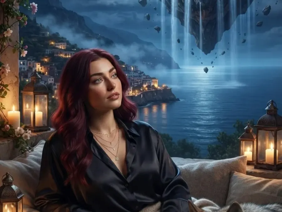 Dreamlike Night Scene on a Mediterranean Terrace