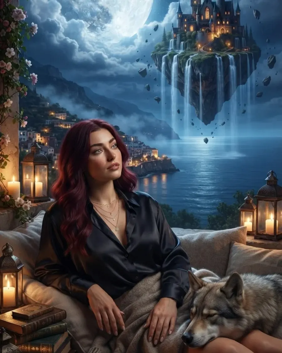 Dreamlike Night Scene on a Mediterranean Terrace