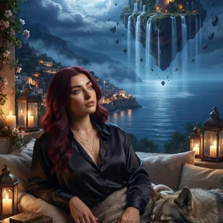 Dreamlike Night Scene on a Mediterranean Terrace